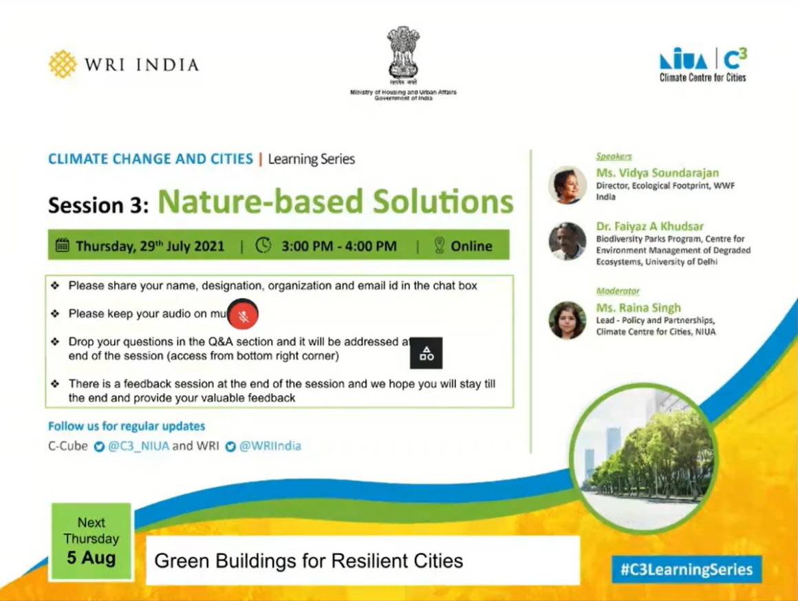 Climate Change and Cities: Learning Series | Session: Nature-based Solutions